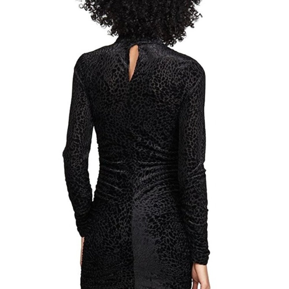 LIKELY Leopard Burnout Wylie Dress Size 2 Black Ruched Long Sleeve Mock Neck - Picture 6 of 10
